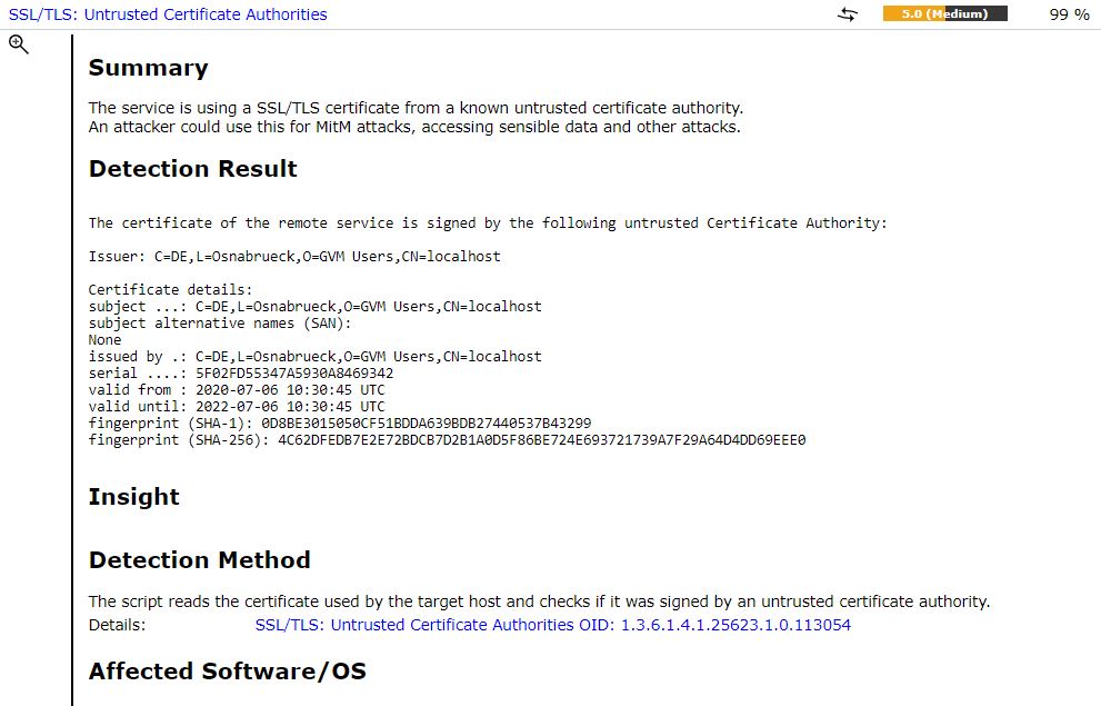 SSL TLS Untrusted Certificate Authorities Greenbone Professional 